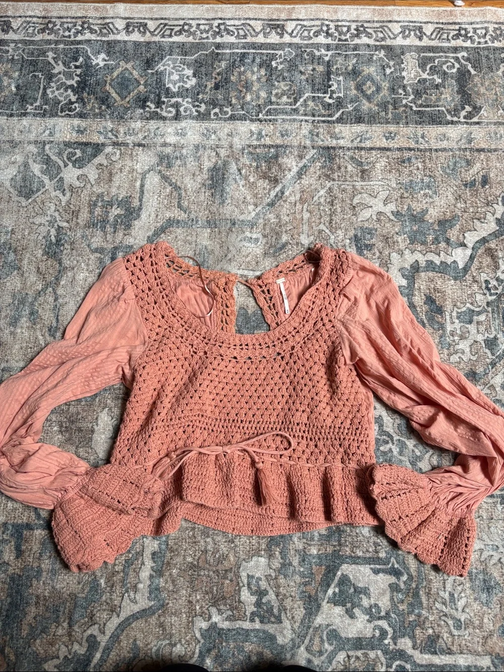 Free People Crochet Peplum Top - Coral